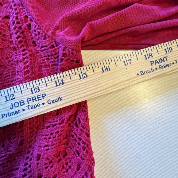 Willow + Root Crochet Cropped Top LG Fuchsia Smocked Sheer Poet Sleeves Romantic - Picture 7 of 10
